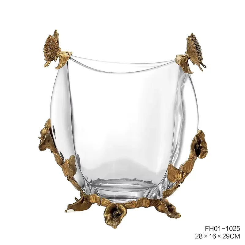 2023 Classic Art Deco Ceramic & Copper/Glass & Crystal Fruit Plate for Home Living Room Decoration with Crane Design