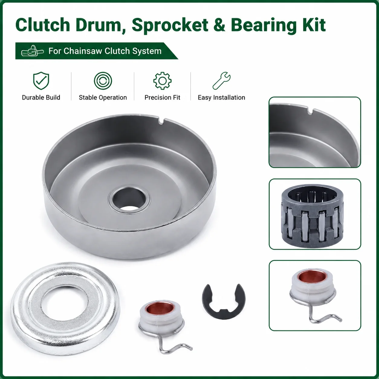 3/8" 6T Clutch Kit Replacement for Stihl 018 021 023 024 025 026 Replaces 1123 640 2003 Chainsaw Parts Drum Sprocket Bearing