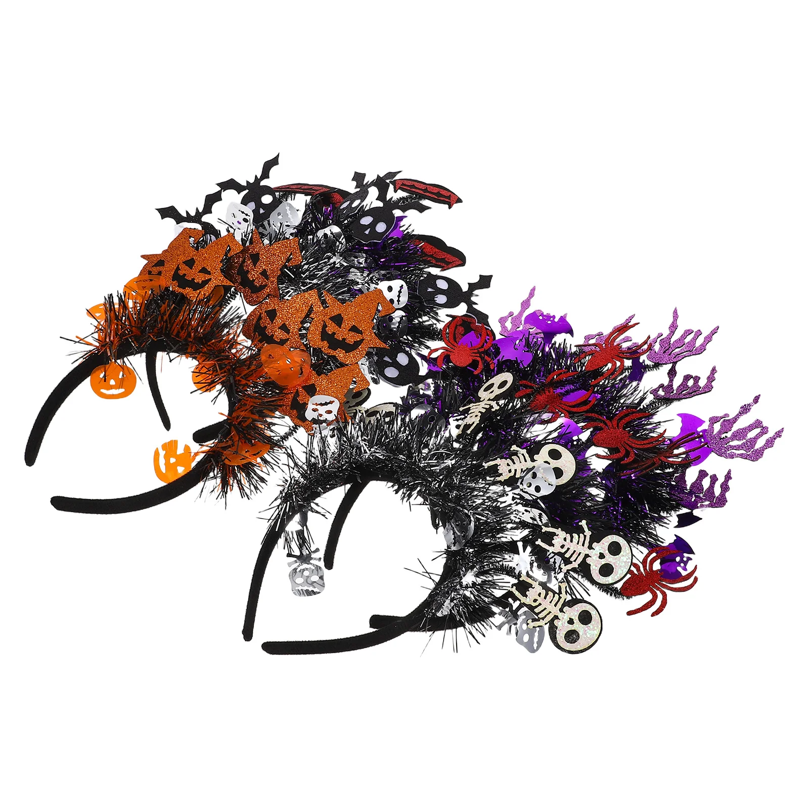 6Pcs Halloween Headband Spooky Tinsel Design with Pumpkin Spider Motifs for Women Girls Party Favors Photo Booth Props Accessory