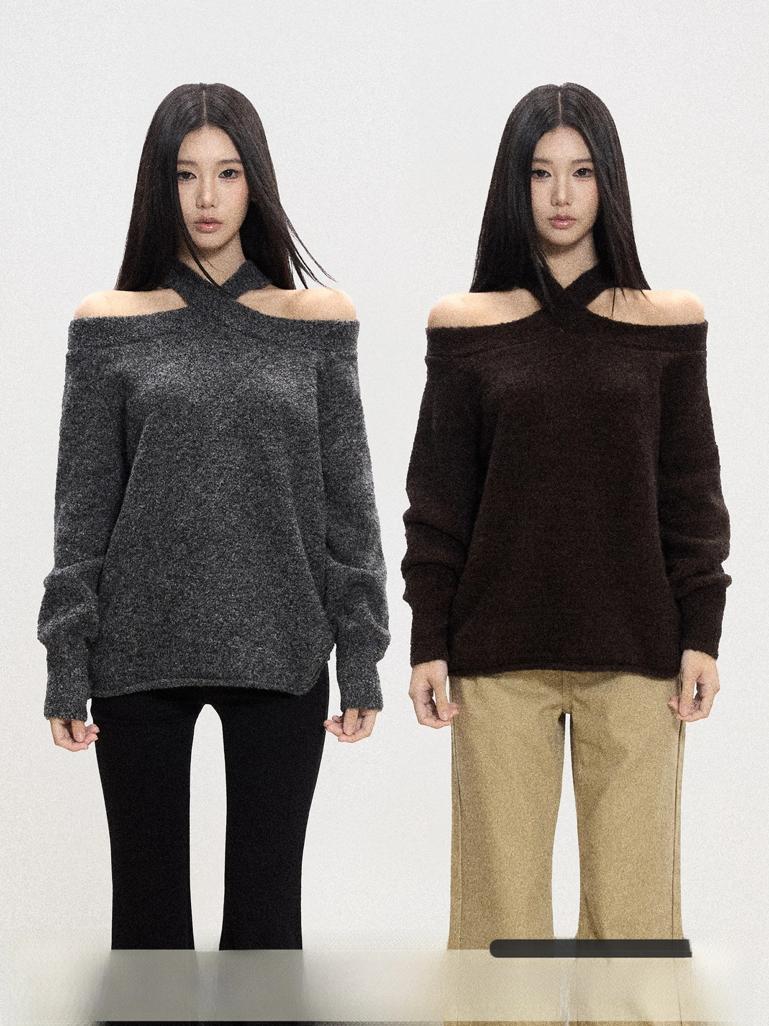 

Женский вязаный свитер Withmin с открытыми плечами, свободного кроя, теплый, шерстяной, осенне-зимний, новый, повседневный, комфортный топ