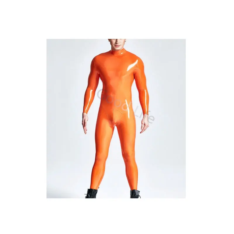 Handmade Natural latex catsuit no zip neck entry 3D crotch latex unitard no zip entire catsuit latex rubber bodysuit no socks