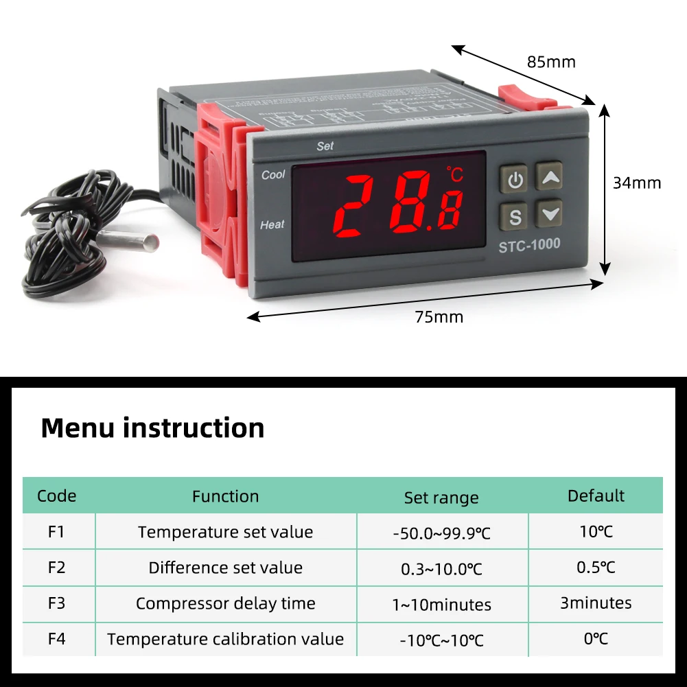STC-1000 LED الرقمية متحكم في درجة الحرارة ترموستات ميزان الحرارة 110 فولت-220 فولت حاضنة التتابع التدفئة والتبريد