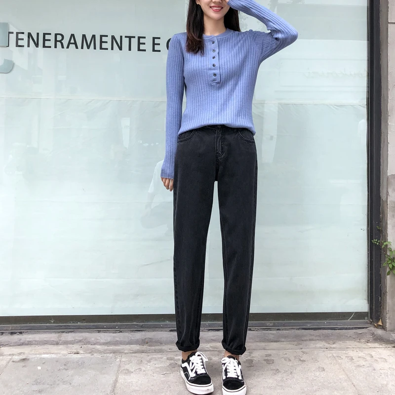 209 가을 신상 슬레 다용도 레트로 루즈 슬림 스트레이트 캐주얼 청바지 여성용 하이웨이스트 레귤러 얇은 롱팬츠