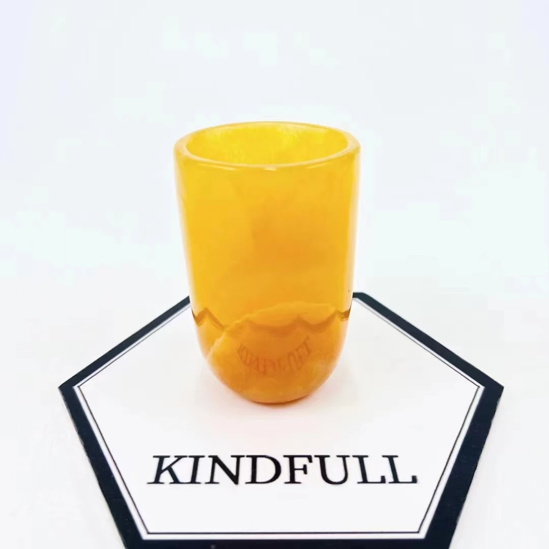 Customized Natural Crystal Cup Spiritual Healing Water Cups Yellow Calcite For Meditation Health Collection Home Decor Gift