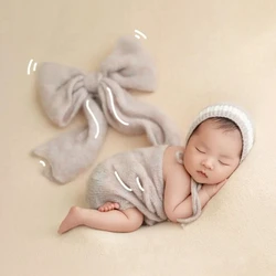 Newborn Photography Props Cute Style Baby Knitted Hat + Stretchable Wrap 2pcs/Set Studio Soft Infant Wrap Photo Accessories