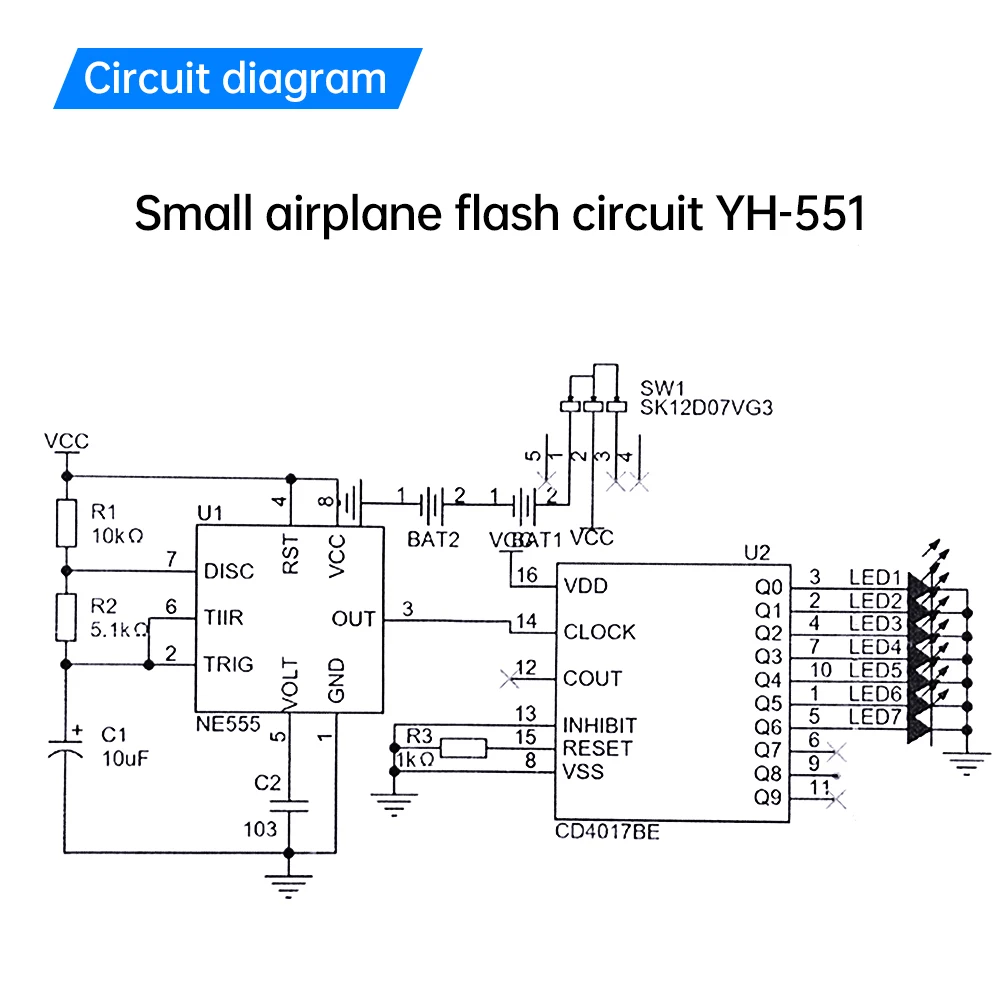 Small Aircraft Electronics DIY Kit with Flashing LED CD4017 Flow Light Welding PCB Electronic Practice Science Assembly Kit