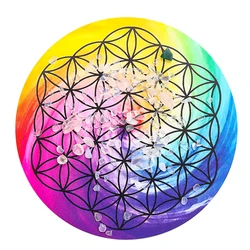 Rainbow Mandala Board Printing Flower Of Life Wood Plank Meditation Reiki Energy Crystal Grid Base Healing Pendulum Prop