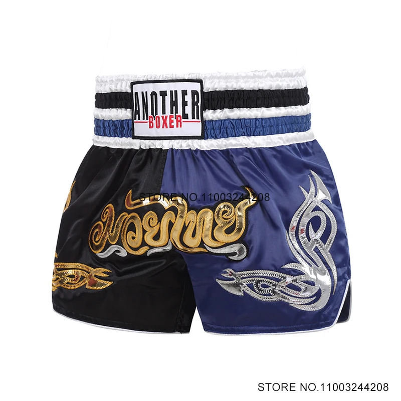 Muay Thai Shorts Embroidery Thai Boxing Shorts Women Men Kids Satin Fabric Martial Arts Grappling Kickboxing Cage Fight Shorts