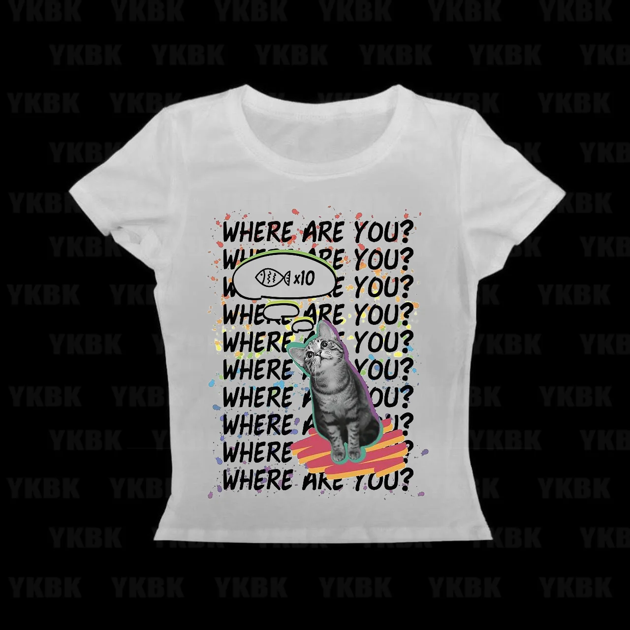

causal TEE Women's short sleeved T-shirt with cute cat print pattern, simple daily versatile T-shirt Print T-Shirt Y2k style