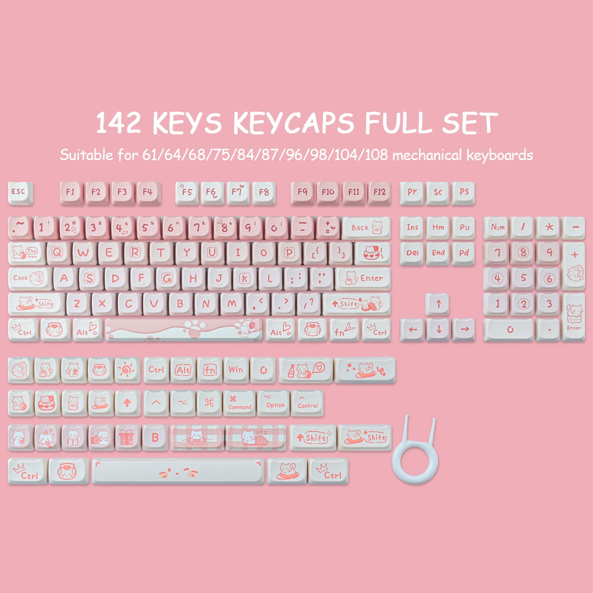 

Party Kitten Keycaps 142 Keys PBT Material Keycap MAO Profile DYE-SUB Cute Personalized For MX Switch Mechanical Keyboard