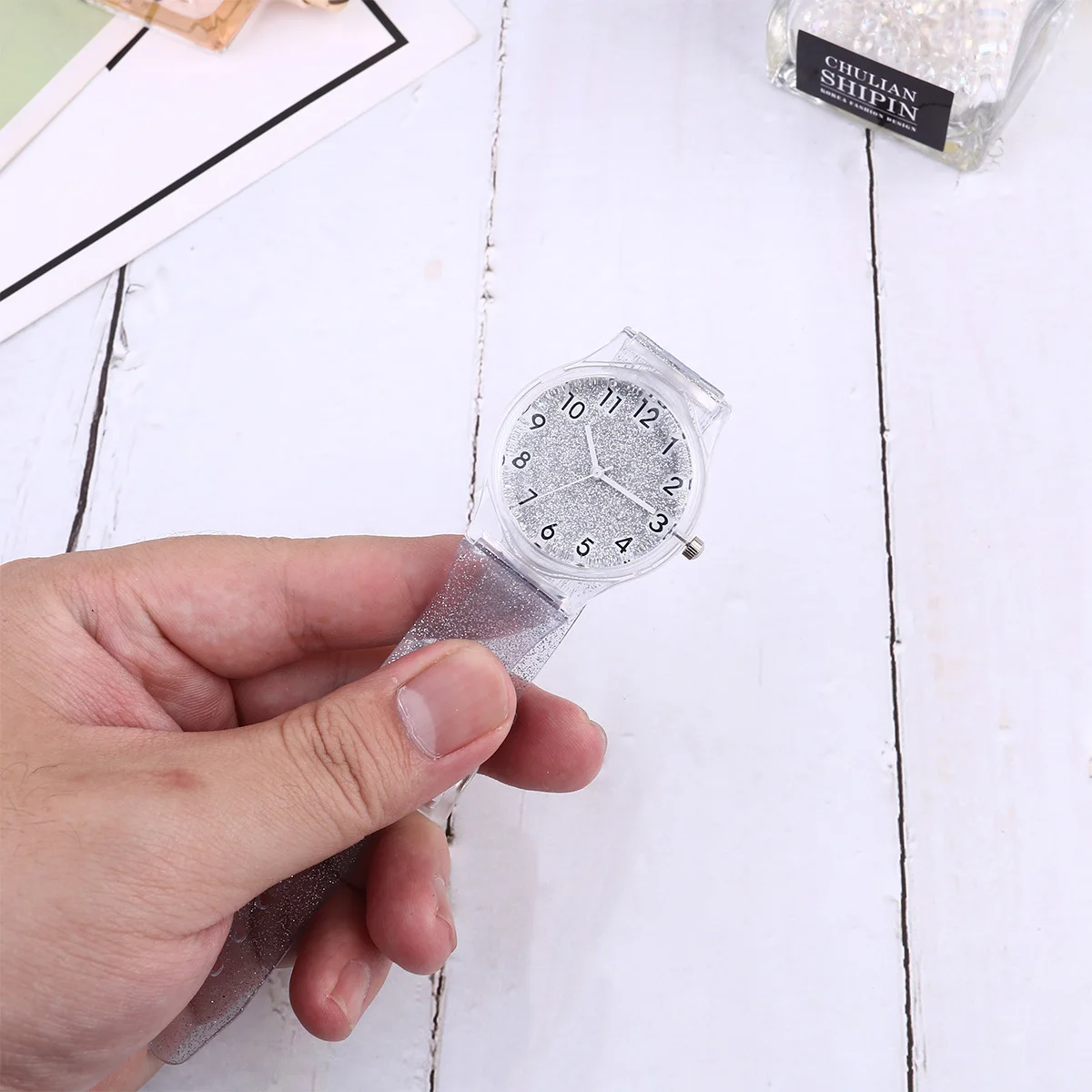 Silver Transparent Kids Watch Glitter Cool Funny Design Childrens Wristwatch Adjustable Comfortable Durable Gift