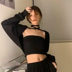 MEXZT-suéteres cortos con cinturón de Bolero para mujer, cárdigan de punto de diseño elegante, Tops Chic de manga larga que combinan con todo, Otoño e Invierno