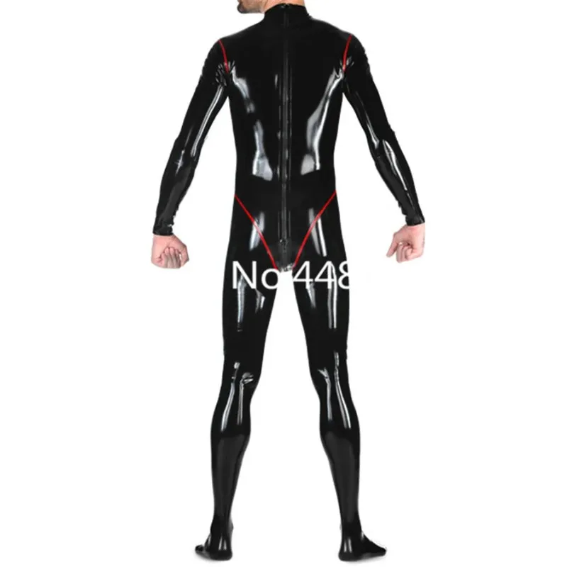

Latex Catsuit With Body Line Latex Rubber Coveralls Sexy Bodysuit Attached Latex with Socks Custom Made