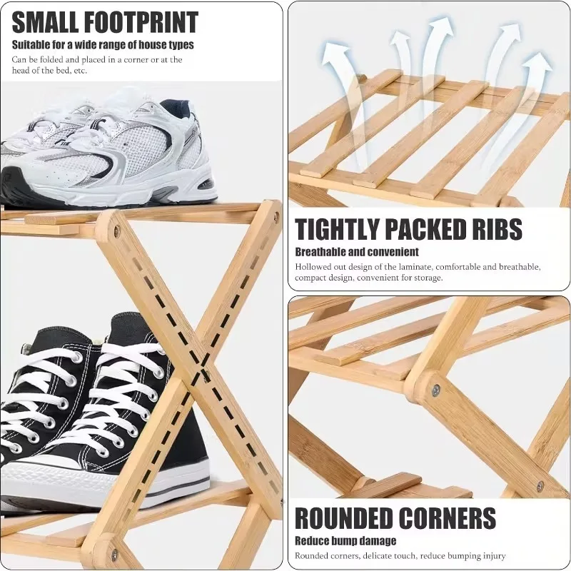 New Portable Small Foldable Shoe Rack Without Installation,Bamboo Shoe Rack for Storage.Ideal for Hallway,Bedroom,Living Room view 2