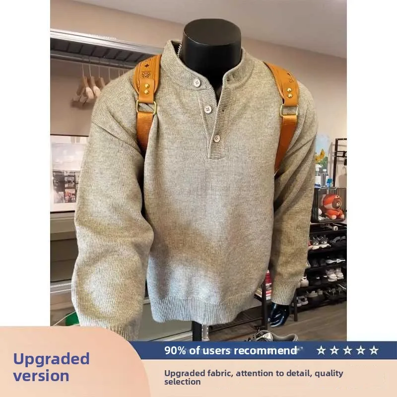 

Мужской вязаный свитер Cleanfit с воротником Генри, ленивый базовый слой, осень-зима, модный, свободный крой, длинный све, дышащий