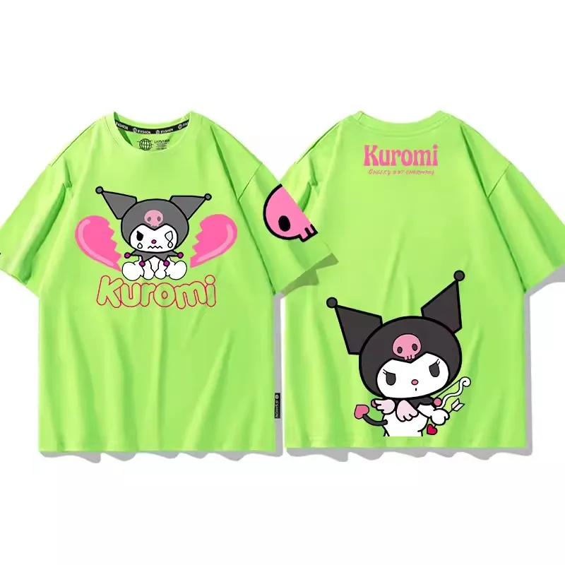 Sanliou Joint Collaboration Kuromi Short Sleeved T Shirt Loose Fit Girls Summer Casual Style Trendy Cartoon Anime Peripheral