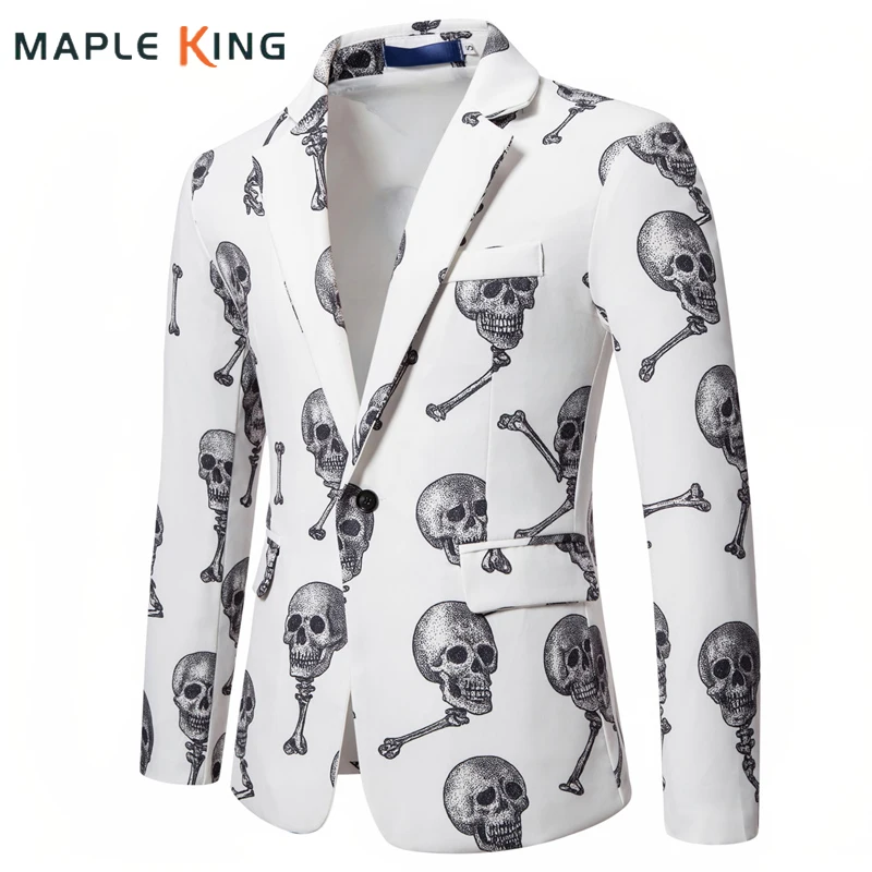 

Роскошный дизайнерский пиджак с принтом черепа, приталенный мужской костюм на Хэллоуин, пиджак для ночного клуба, бара, мужские костюмы, куртки, пальто