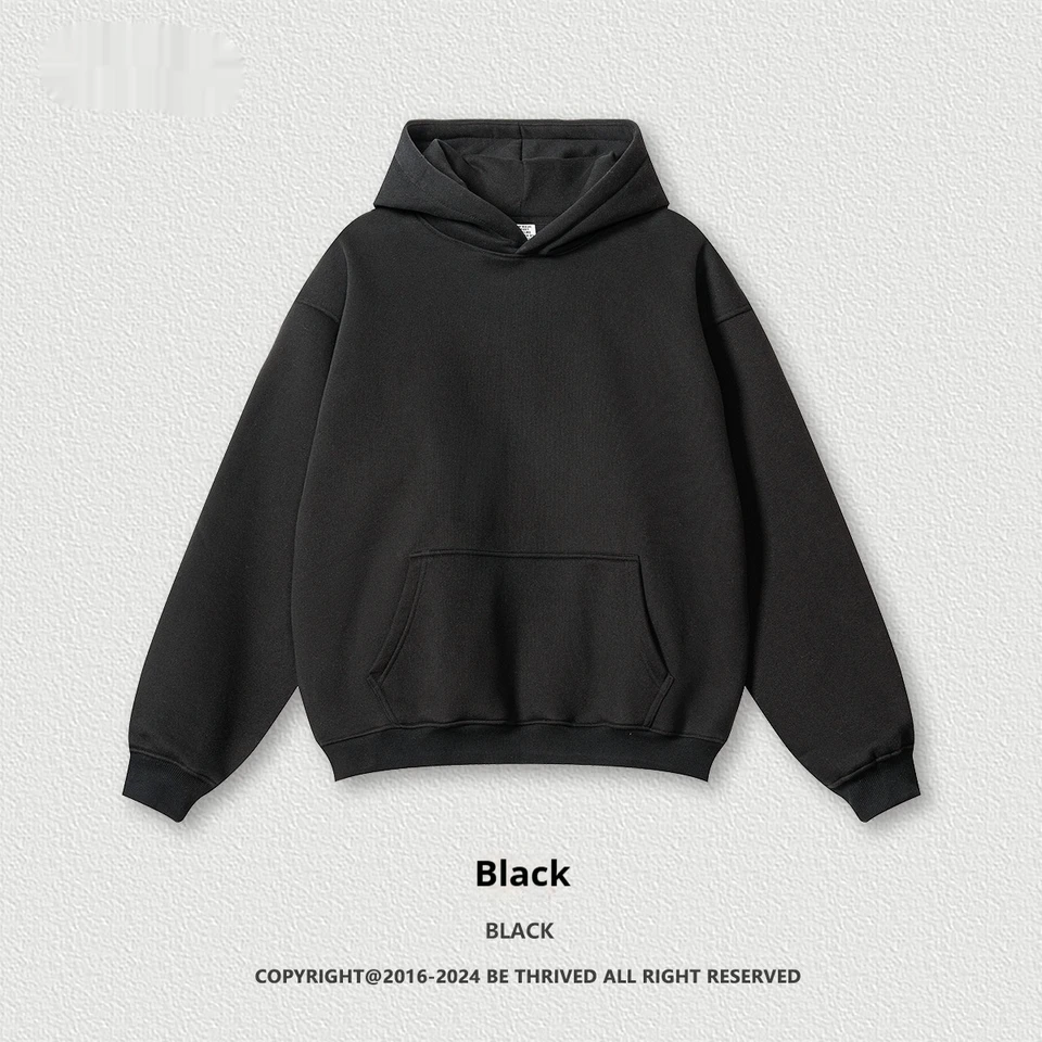Sudadera con capucha gruesa de color liso para hombre, estilo urbano europeo y americano, otoño, corte holgado, con forro polar 3