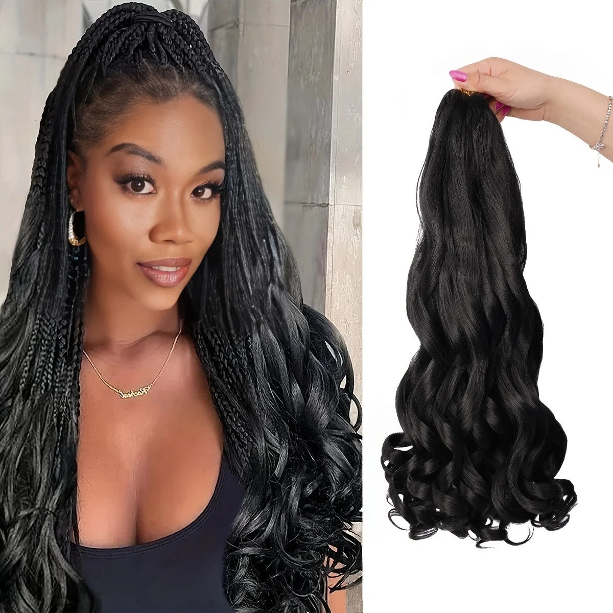 French Curly Braiding Hair Pre Stretched Bouncy Braiding Hair Easy Braid Curl Braids, Lightweight Synthetic Wavy Hair Extensions