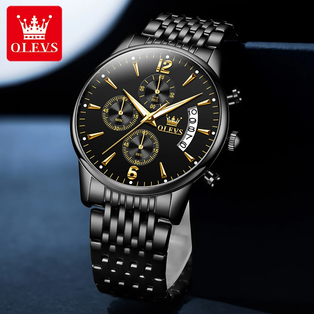 OLEVS-Montre à Quartz de Luxe pour Homme, Acier Inoxydable, Étanche, Shoous, Chronographe, Date existent, Multifonction, Montre-Bracelet, 2867