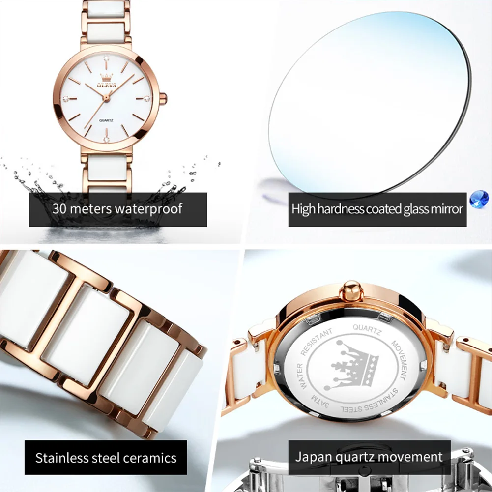 OLEVS New Fashion Ceramics Watchstrap Quartz Women Watch Waterproof Luxury Brand Watch For Women Date Clock Gift Elegant watches