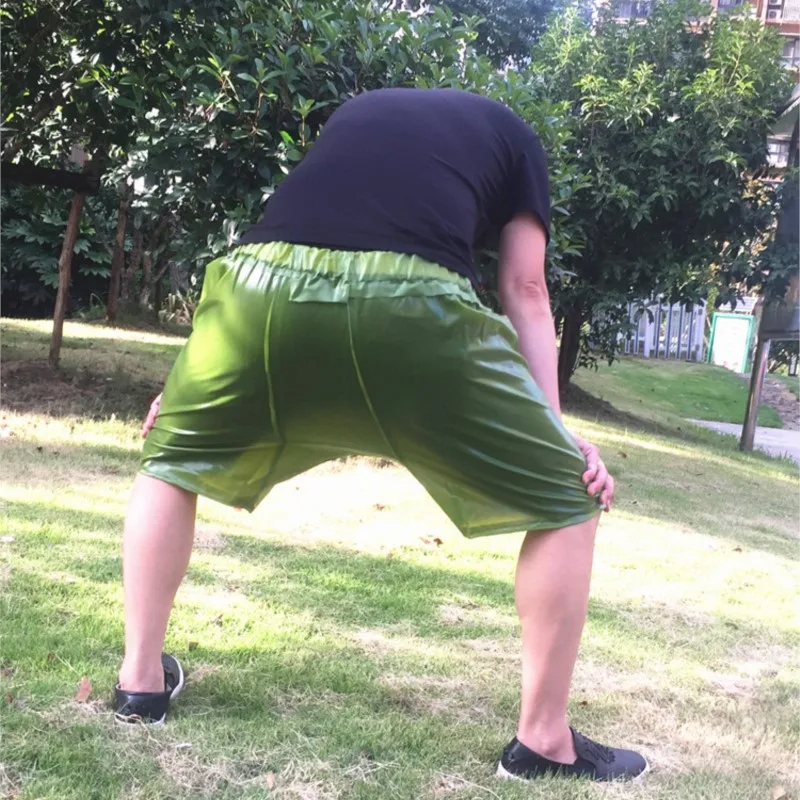 Green PVC Man Shorts Waterproof Summer Outdoor Wear-resistant Rain Pants