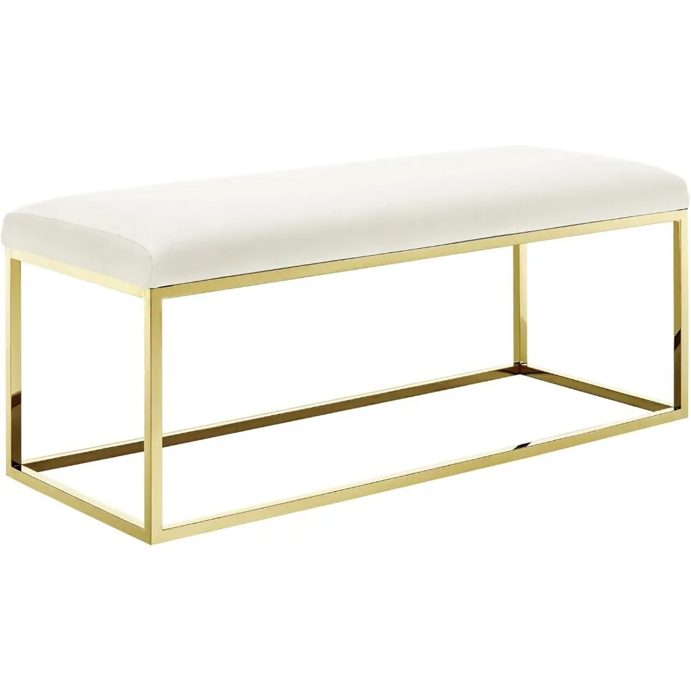 Modway Anticipate Velvet Upholstered Modern Bench With Stainless Steel Frame in Gold Ivory