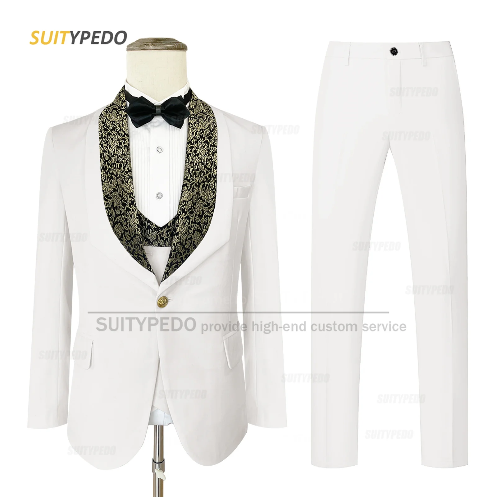 

Classic Men Suit Sets Birthday Party Fashion Blazer Vest Pants Outfits Wedding Party Tailor-made Male White Elegant Costumes