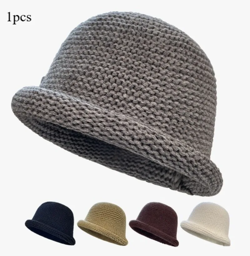 

Fisherman's Hat Versatile Plain Wool Hat Autumn and Winter Wool Blended Warm Women's Curled Rough Wool Bucket Hat