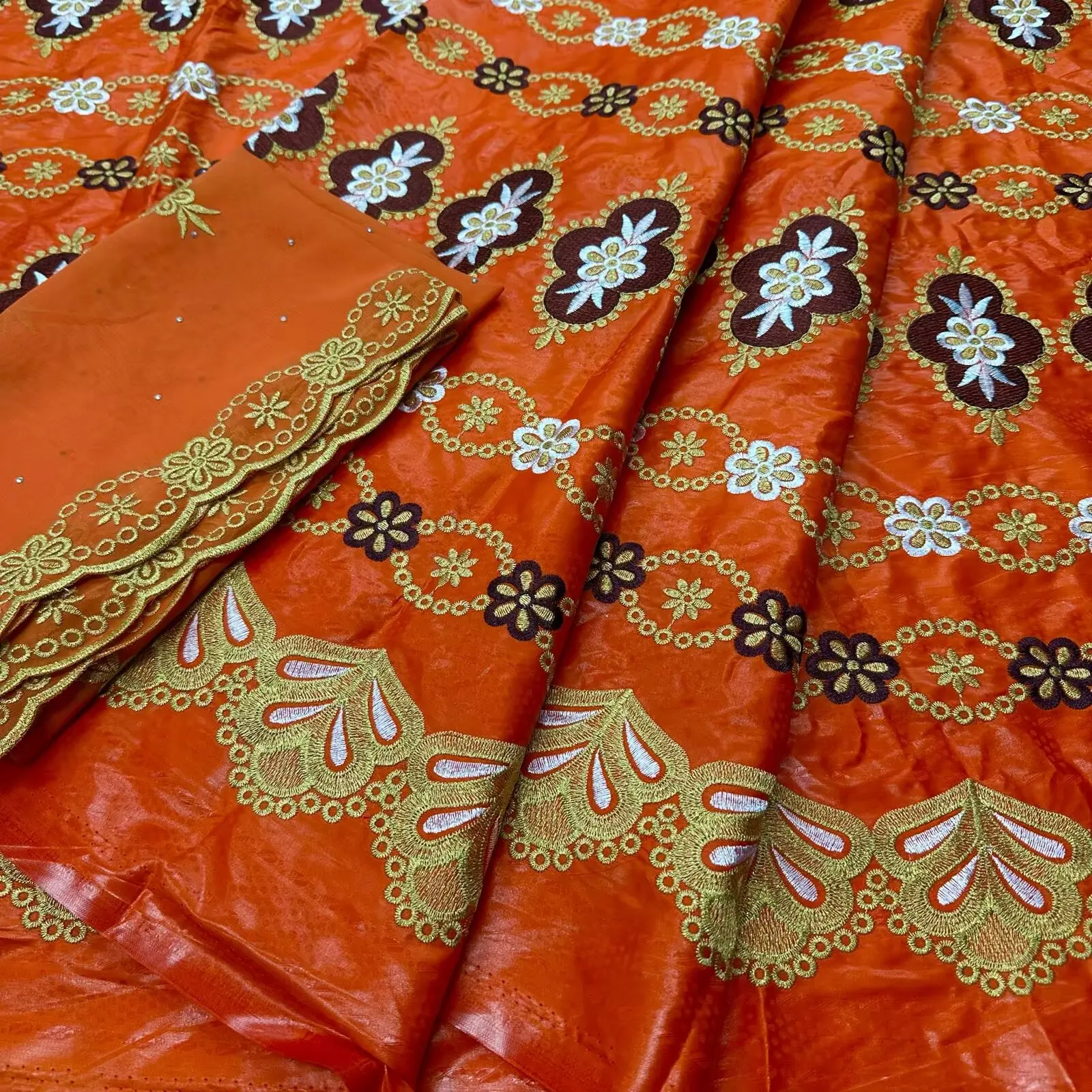 Unique 5+2 Yards African Bazin Riche Brode Fabric Top Quality Bazin Riche Lace 100% Cotton Lace For Clothing Materials 16A109