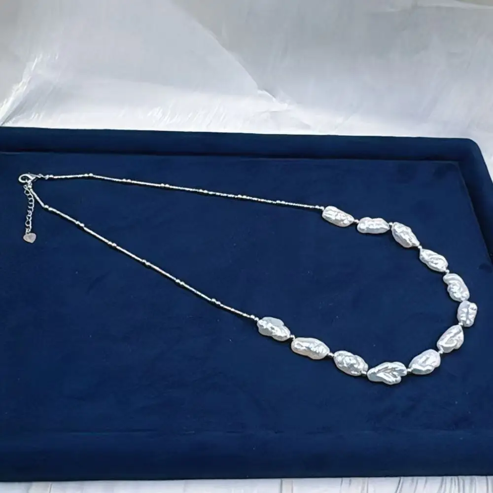 Nice AAA Wedding Party Jewelry White Natural Freshwater Biwa Baroque Pearl Chokers Charm Pendant Necklace