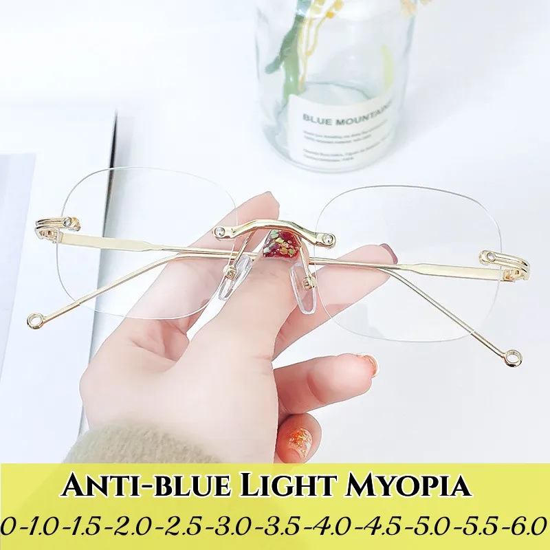 

Luxury Transparent Frameless Myopia Glasses Women Men Trend Rimless Short-sighted Eyeglasses Vintage Anti-blue Optical Eyewear