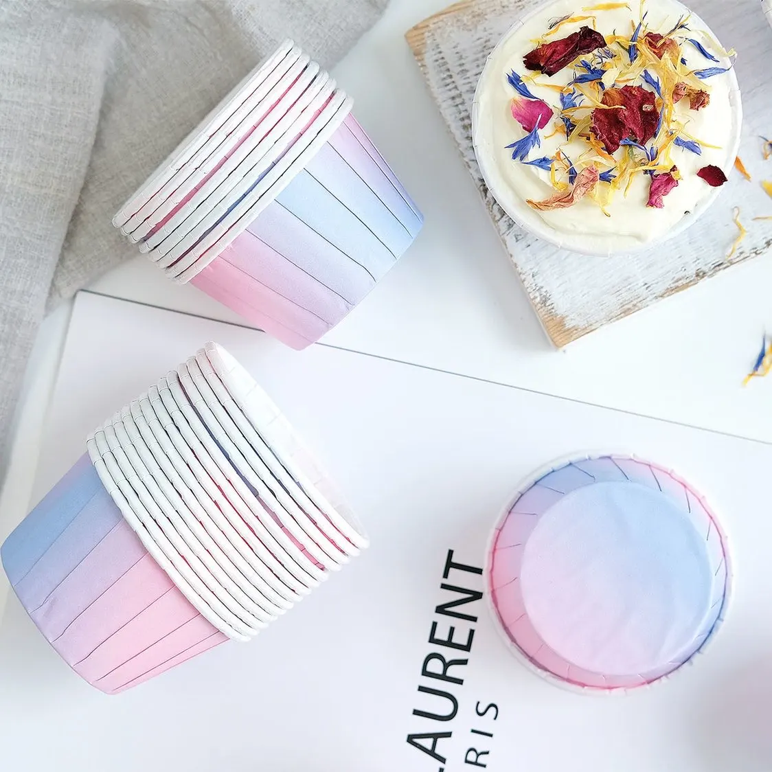 10/30pcs Gradient Cupcake Paper Cup Oilproof Cake Liner Muffin Cup Wedding Mermaid Birthday Rainbow Party Decor Baking Supplies