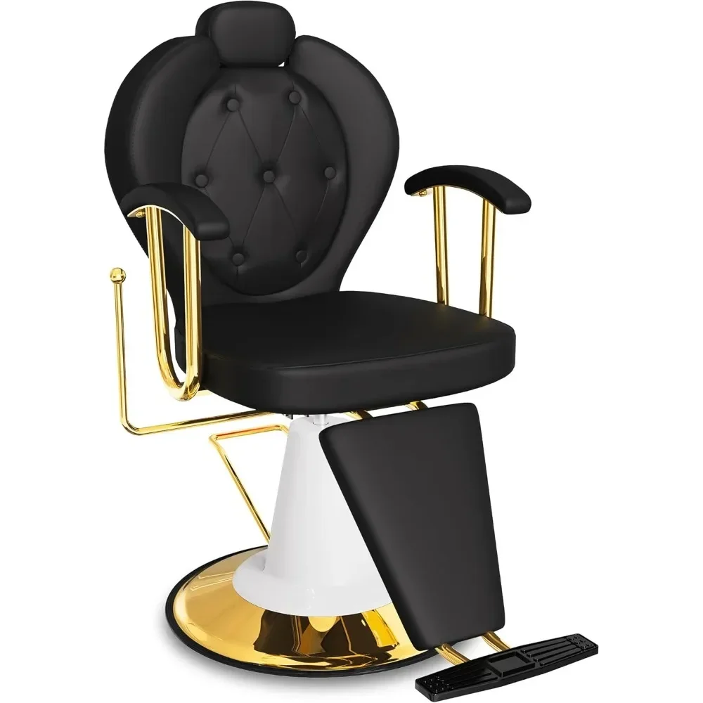 Lounge Chair, Hair Salon Chair, 360 ° Rotating Black Styling Chair with Heavy-duty Hydraulic Pump and Detachable Headrest