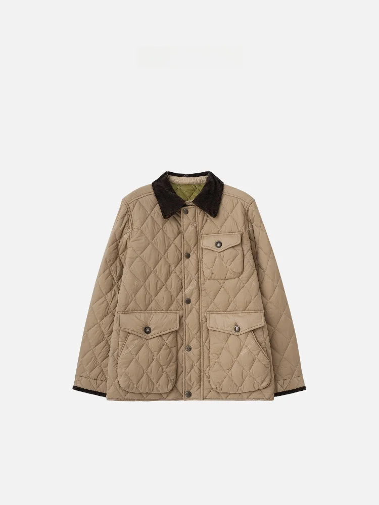 

MBNLF Brown Collar Diamond Pattern Cotton Jaet Outerwear New Arrival Long Sve Zipper Closure Women's Faion Autumn Coat