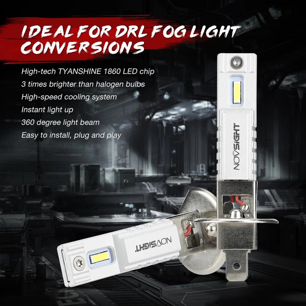 NOVSIGHT LED fendinebbia H1 lampadine fendinebbia 2000LM 6000K bianco 60W lampadine per Auto Mini dimensioni Plug and Play accessori Auto