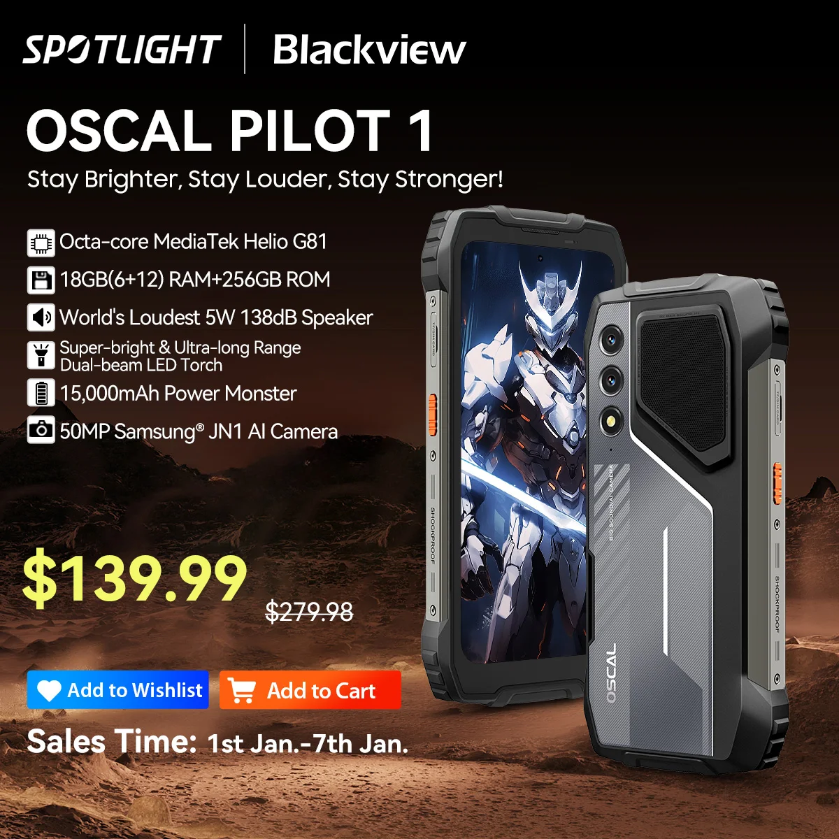 Blackview OSCAL PILOT 1 Rugged Phone, 6GB 256GB Smartphone Helio G81, 6.67'' Display Mobile Phone With 15000mAh, NFC Cellphones