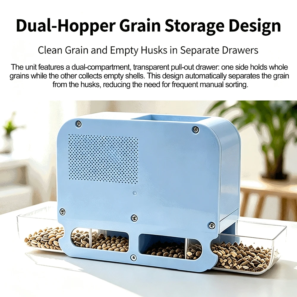 Electric Bird Feed Husk Separator, USB Automatic Feed Shell Blower Remover Machine for Grain Millet Sunflower Seeds Screening