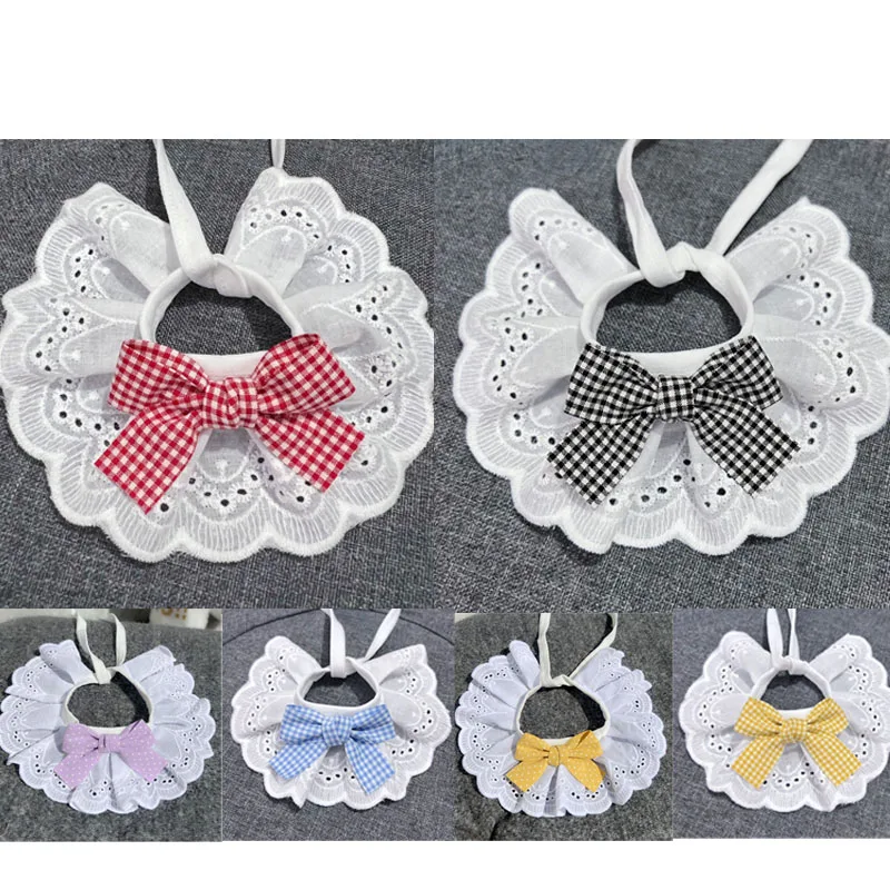 

White Lace Cat Dog Bibs Bowknot Neckerchief Dog Accessories Puppy Kitten String Necklace Necktie Neck Strap Scarf Pet Product XS