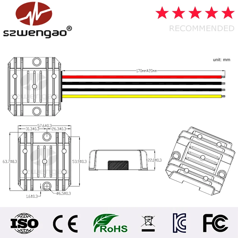 szwengao 24V 36V 48V 60V to 12V 5A 10A 20A Step-down DC DC Converter 72V-12V Voltage Regulator Buck Car Golf Carts Power Supply