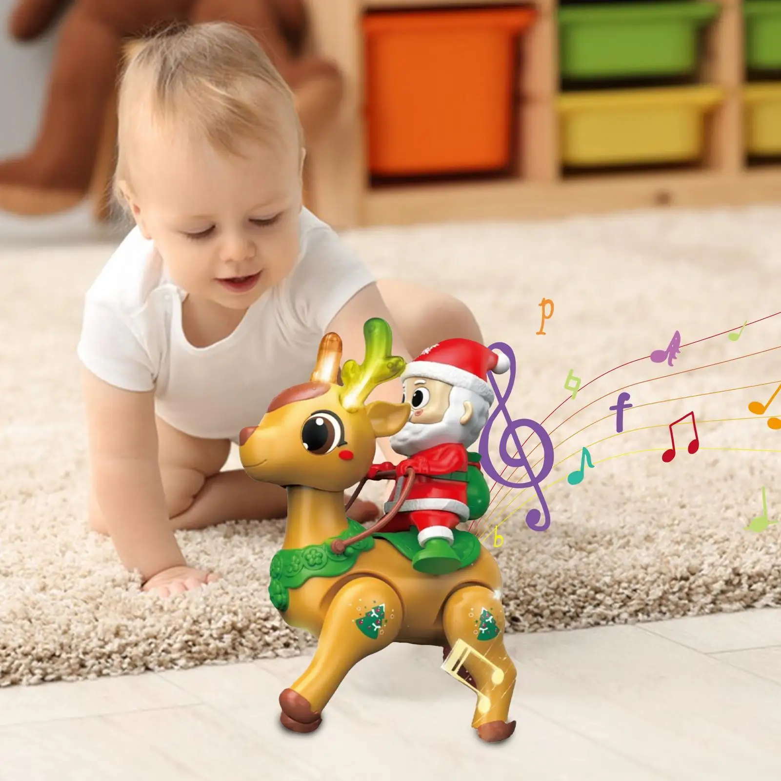 Brinquedo de engatinhar para bebês, brinquedo de canto para engatinhar, treinamento de equilíbrio, figura de papai noel calmante com luz para aprendizagem precoce, meninos