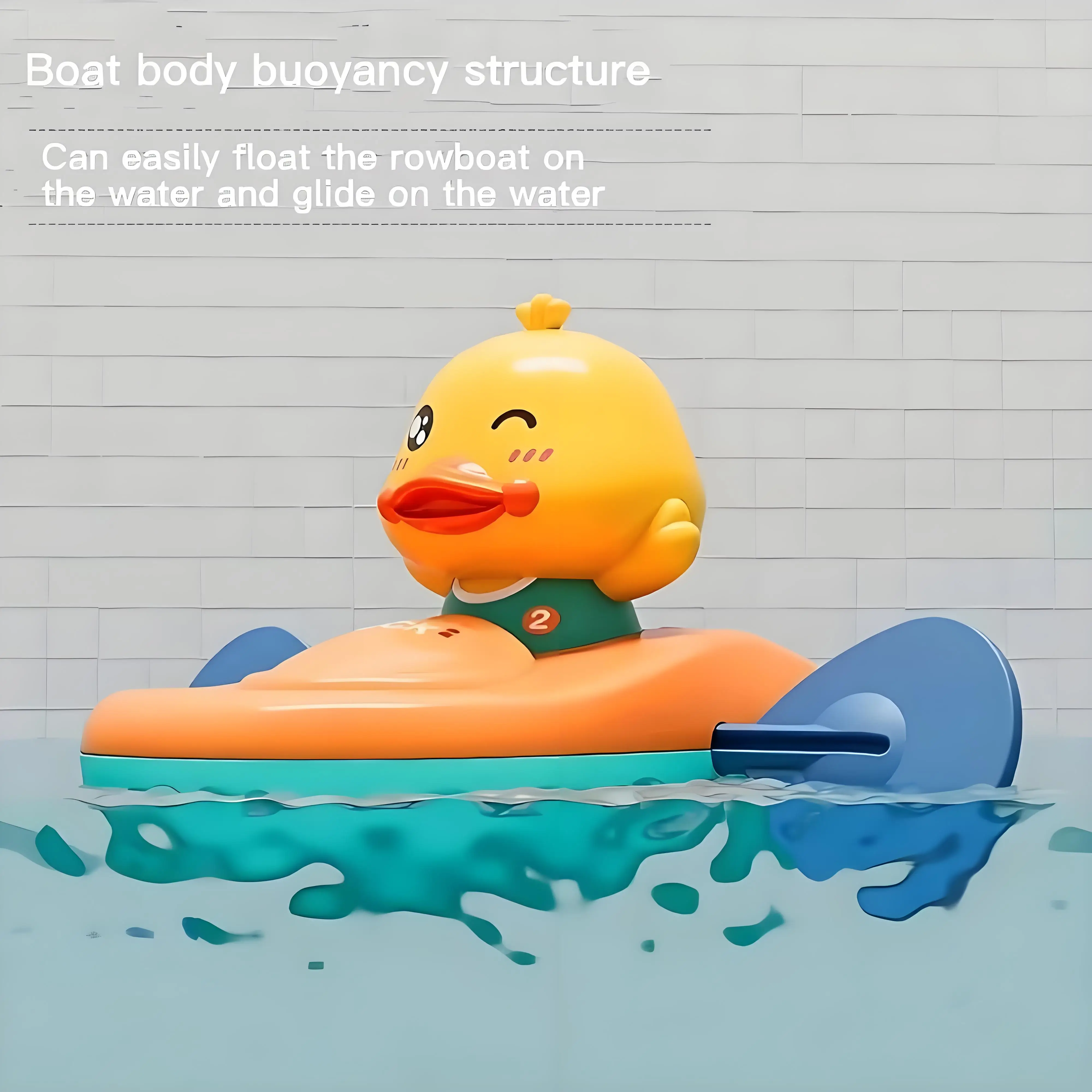 Jouet de bain en canoë à remonter avec canard pour bébé, Action d'aviron à ficelle pour baignoire et jeu de plage, filles, enfants et nourrissons