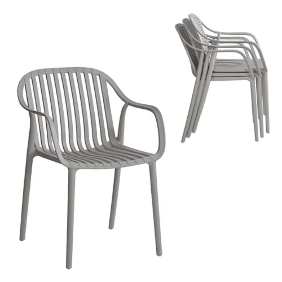 

Modern Stackable Outdoor and Indoor Plastic Dining Chairs Set, Outdoor Breathable Armchairs Set, Weather-Resistant, Ideal for P