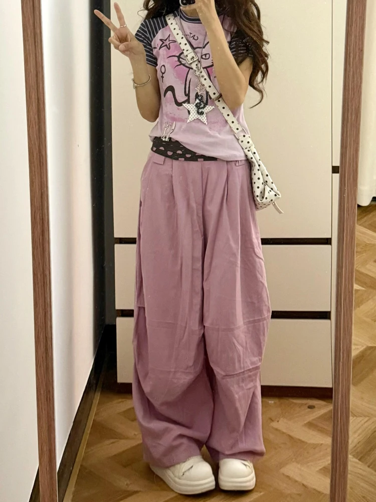 

Retro American Hot Girl Polka Dot Wide Leg Pants Women Summer Loose Slimming Casual Straight Leg Trousers Flip Waist Design