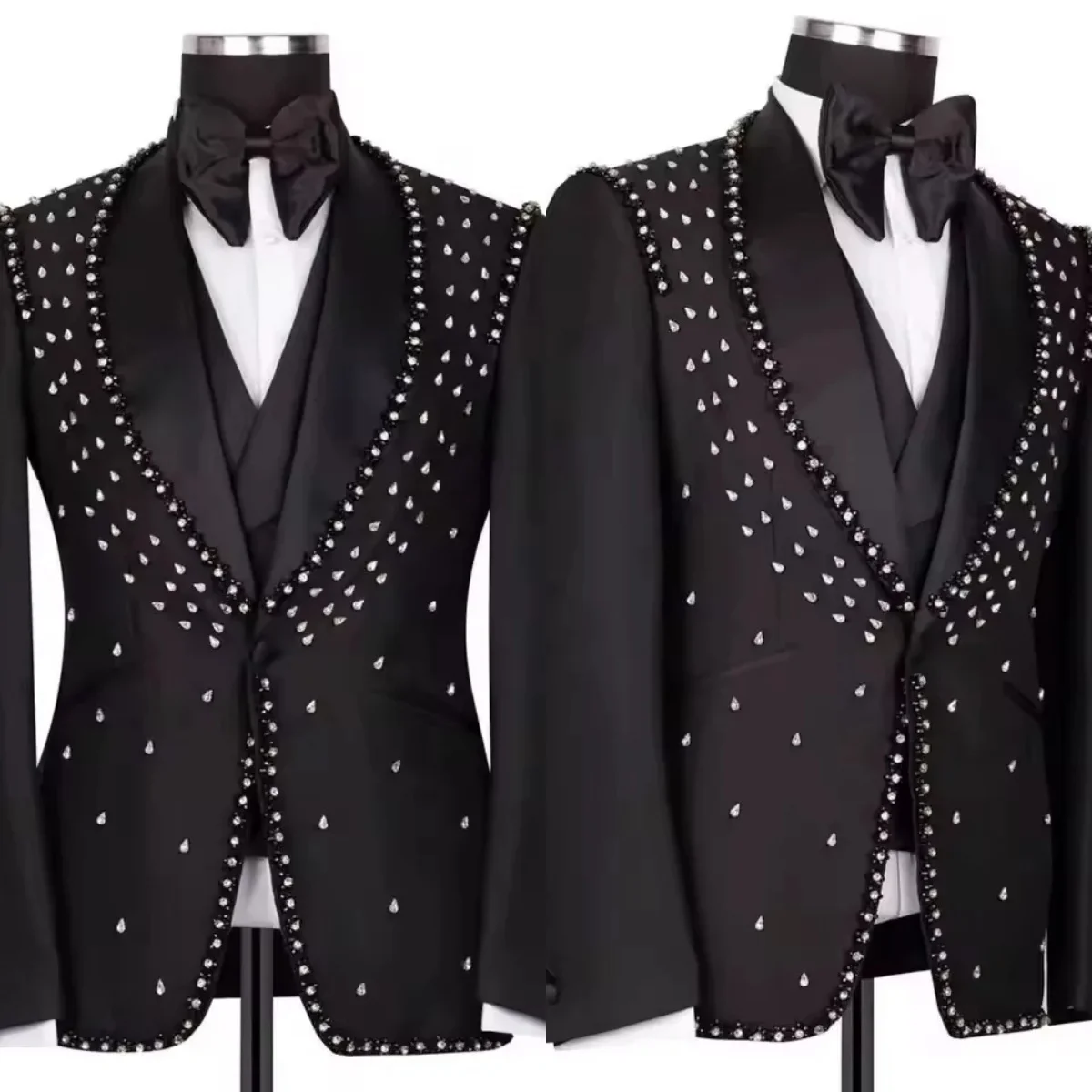 Designer Crystal Wedding Tuxedos 2 Piece Set Jacket Pants Shawl Lapel Men Suits Beaded Fashion Groom Wear Party Suit Customized