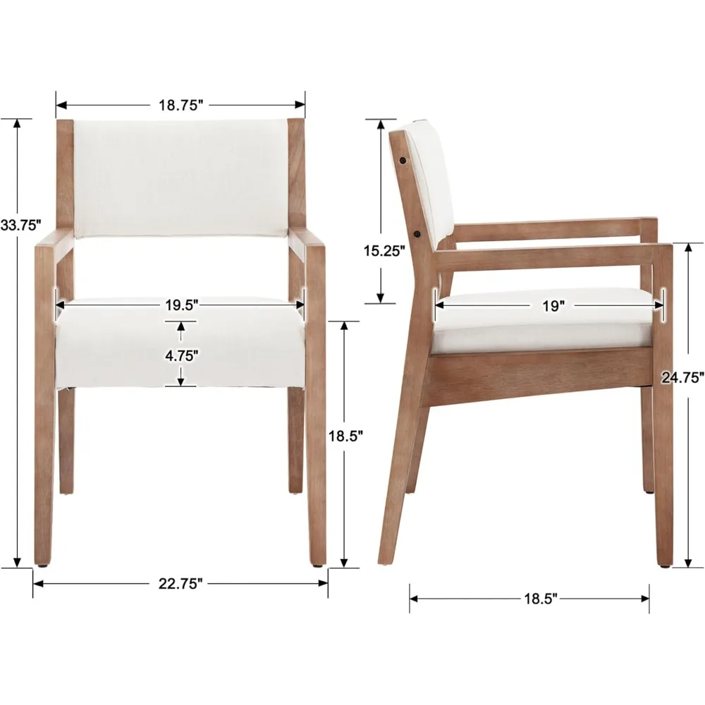 Upholstered Dining Chairs Set of 2 Mid Century Dining Room Arm Chairs with Hardwood Frame Modern