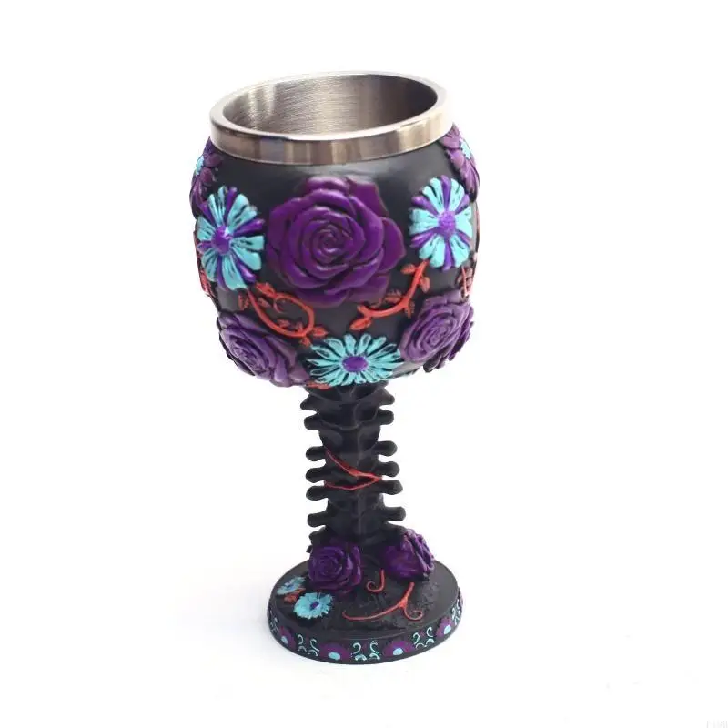 F19B Medieval Skeleton Chalice Skull Cup Double Wall Drinking Goblet Resin Material