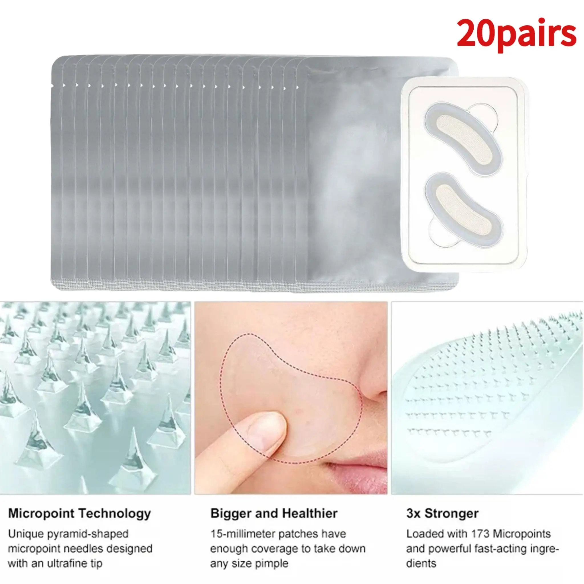 

20Pairs 2200 Needle Hyaluronic Acid Microneedle Eye Patches Wrinkle Dark Deep Circle Moisturizing Lines Fading Anti Fine