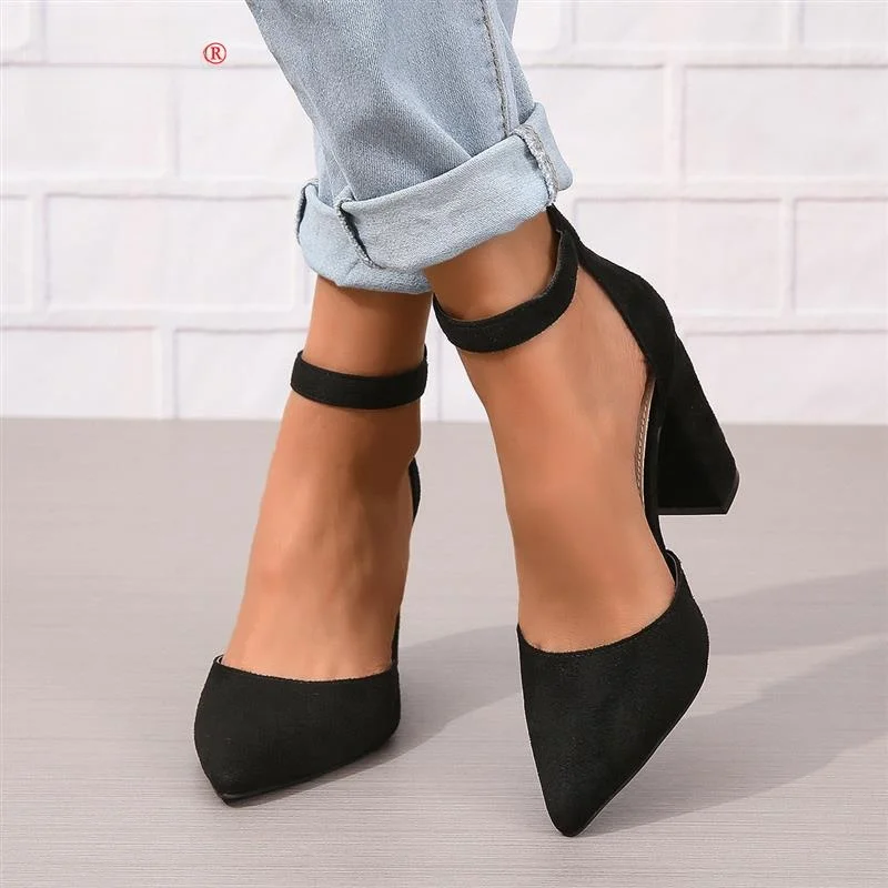 Fashionable Pointed Toe High Heel Women's Shoes Large Size Buckle Single Shoes Stylish Women's Footwear mid Heel Rubber Sole