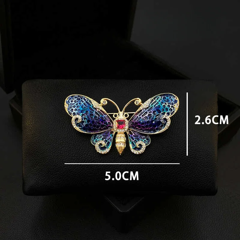 Enamel Craft Retro Butterfly Brooch High-End Women's Clothes Neckline Pin Exquisite Coat Suit Accessories Blue Jewelry Gift 5725